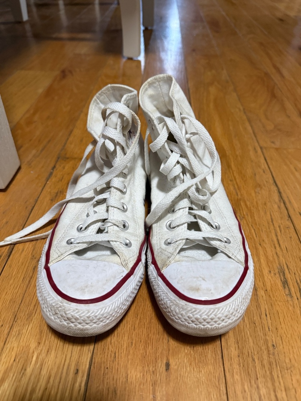 Classic White High-Top Canvas Sneakers with Red Trim